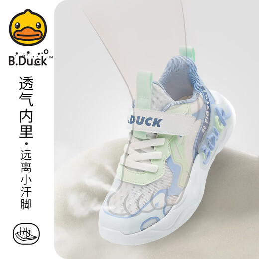 B.Duck小黄鸭童鞋儿童运动鞋男童网鞋夏季女孩透气跑步休闲鞋3927白蓝29