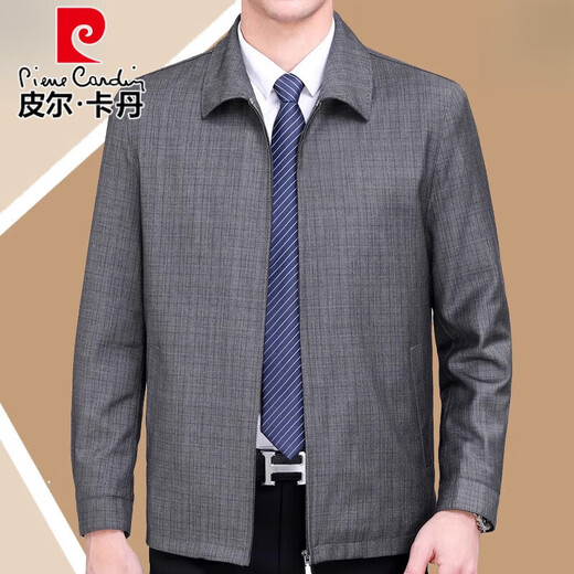Pierre Cardin Jacket Men's Middle-aged Spring and Autumn Thin Jacket Middle-aged Dad's Wear Executive Lapel Jacket Wool Top 209 Style Beige 170/M Size Recommended 110-125 Jin Jin equals 0.5 kg