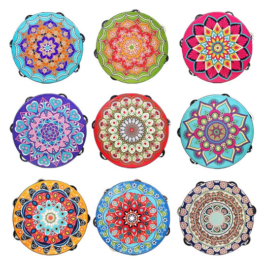 网童奇贝铃鼓舞蹈道具新疆维族手鼓专业打击乐器考级幼儿园儿童敦煌手拍鼓 【黑底紫荆花】7英寸直径17.5cm