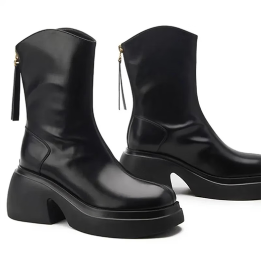 Dans les bottes à talons épais miroises et épaisses pour les petites bottes Martin de printemps pour femmes nouvelles bottes simples bottes Chelsea Boots fines françaises noir 38