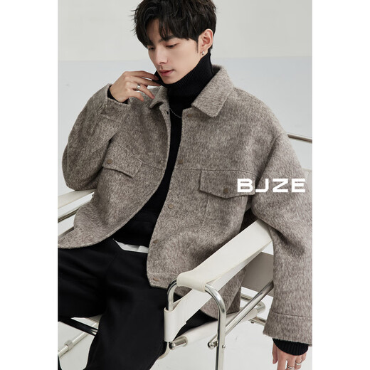 Earl Zall camel wool blended woolen jacket men's 23 autumn and winter high-end commuter men's jacket Z341684 high-end gray L