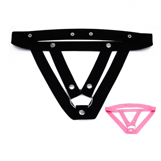 Confidential delivery of men's chastity lock auxiliary belt men's anti-cheating elastic belt cobra cb lock men's abstinence chastity V-shaped auxiliary belt - black thong double penis