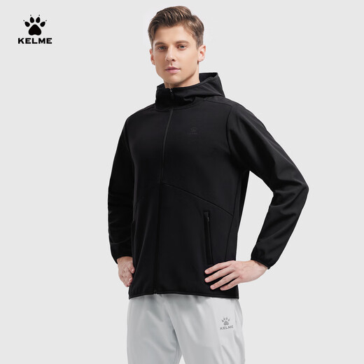 卡尔美（KELME）官方旗舰风衣梭织外套男2024秋季防风连帽加绒衣运动夹克冲锋 9413WT1047玛瑙黑 【4级防水，内 155_S 女