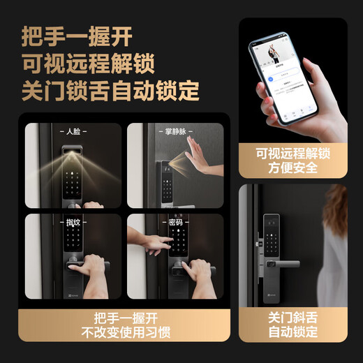 EZVIZ DL20FVS Face Large Screen Video Lock 3D Face Recognition Fingerprint Palm Vein Smart Lock Home Visual Cat Eye Doorbell Electronic Door Lock DL20FVS Extreme Gray Standard Lock Body