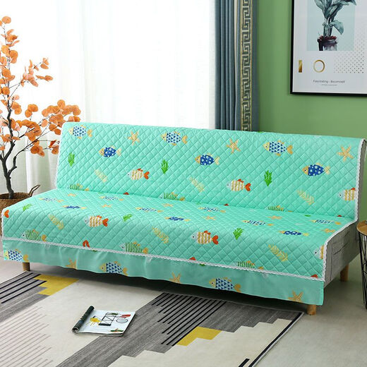 Xuxian full-cover sofa cushion foldable sofa bed cover four-season universal non-slip sofa cover simple dual-purpose without armrests small fish green 2 meters long and 1.5 meters wide