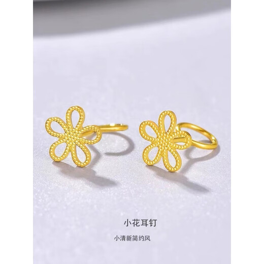 DL 1998 Fat Donglai same style 18K gold four-leaf clover gold-plated lucky female curved hook fashion temperament flower love small earrings gold four-leaf clover earrings (curved hook) pair