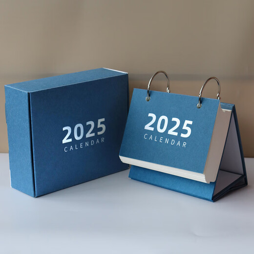 诺尔佳 2025年一周一页台历2026年日历本简约记事周历本桌面年历每日计划表备忘翻页周日历本定制 2025年7月-2026年6月一天一页日历横款蓝色