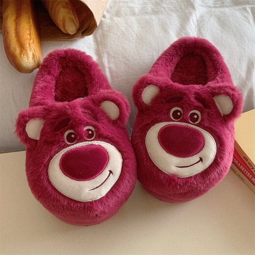 Thin strips (XIXITIAO) couples winter fashion home shoes toys story cute strawberry bear bag and cotton slippers for men and women red half bag 5009 erect ear strawberry bear 36 36-37