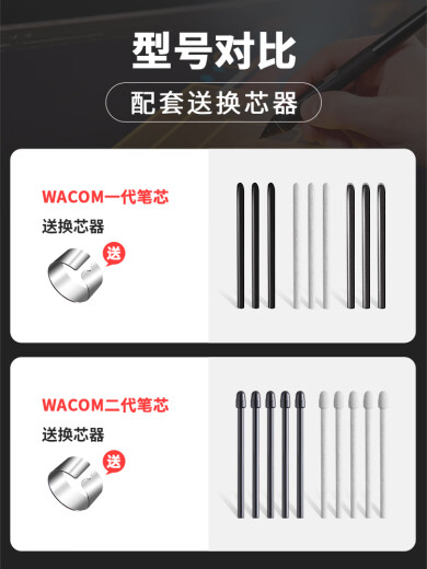 Wacom数位板标准笔芯CTL672/472/6100/4100WL取笔器柔韧毛毡笔尖 原装一代毛毡笔芯5支装送取笔器 0x0cm