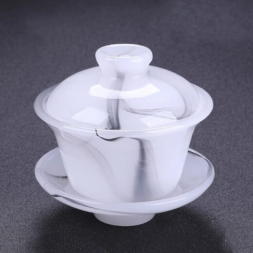 Glaze tea set combination, white jade tea cup, home gift, jade porcelain kung fu tureen teapot, complete gift box gift, pure white glazed jade porcelain set, safe packaging, 1 tureen + 1 fair + 1 tea drain set + 6 tea cups