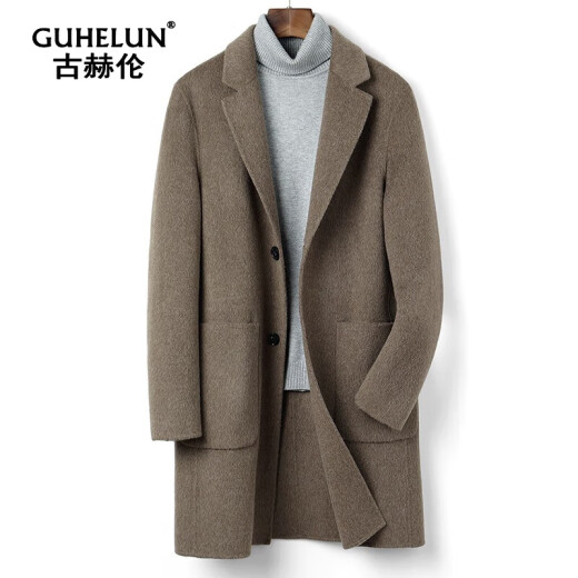 古赫伦（GUHELUN）品牌双面羊毛大衣男中长款阿尔巴卡加厚羊毛风衣大码毛呢外套男 驼色+内胆 M (170) （适合115-130斤）