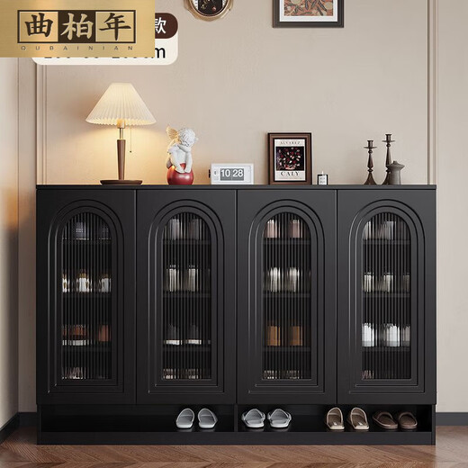 Qu Bainian solid wood shoe cabinet door entrance wall storage cabinet entrance cabinet storage cabinet small apartment simple storage cabinet solid wood 160cm shoe cabinet elegant black