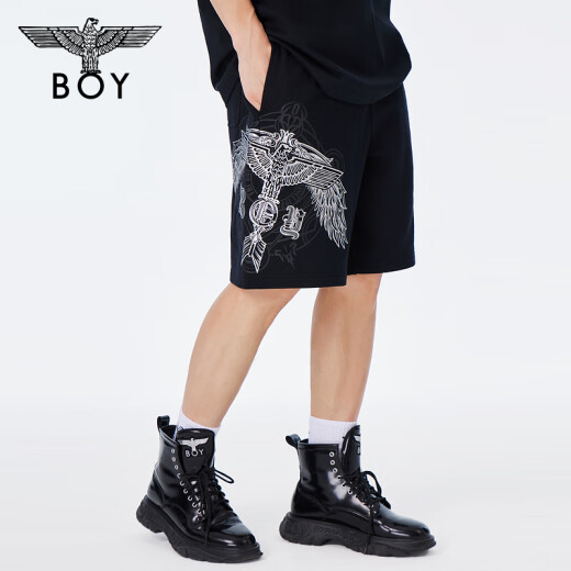 BOY LONDON春夏男女同款休闲裤烫金老鹰翅膀印花短裤N14984 银色 XS