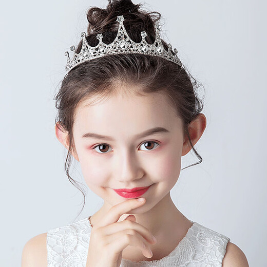 Bai Qixin Crown Tiara Full Circle Birthday Headband Children's Crystal Crown Performance Coming of Age Ceremony Proposal Certification Headdress Accessories Crown White-Full Circle