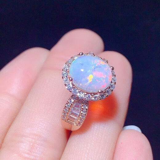 Youshu super large grain natural opal ring for women with sparkling crystals and clean 925 silver inlaid with live mouth design