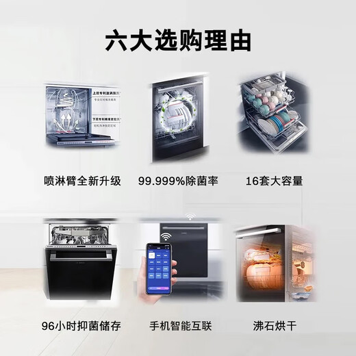 Bosch (BOSCH) Black Knight 16 sets of maternal and infant grade built-in dishwashers, household intelligent large capacity, zeolite sterilizing dryer, intelligent interconnection SJU6ZMB00C