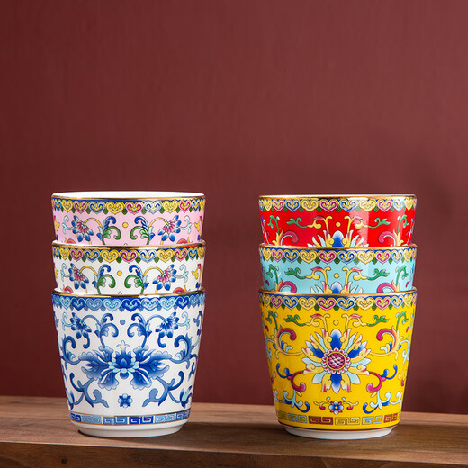 LICHEN enamel ceramic white wine cup tea cup Jingdezhen Chinese-style entangled palace style tableware yellow imperial yellow 170 ml