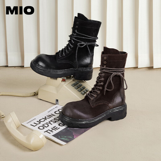 Mio [gleiches Modell in Cheng Xiao] Mio 2024 Winter Retro Britisch-Stil Dick-Soled-Martin-Stiefel coole weibliche Mittelröhrchen Stiefel Ton 37
