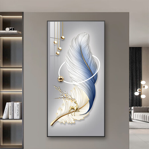 北欧空间入户玄关装饰画正对门入户画玄关过道挂画客厅山水画感玄关画 A677/金鹿送福 40*80(铝框+晶瓷面)