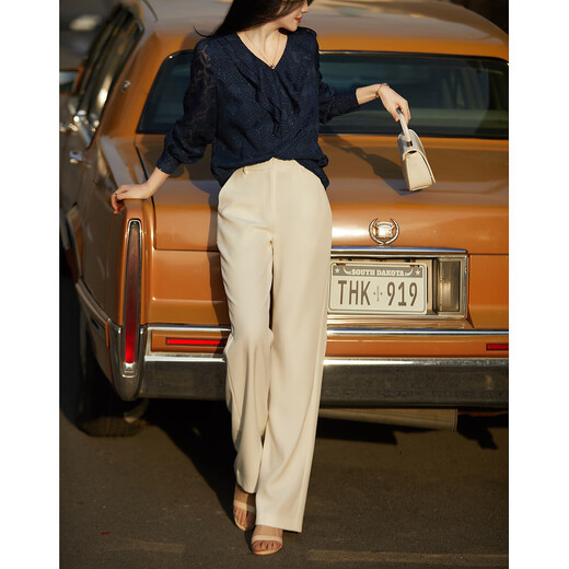 Demana bright silk glitter quality spring and autumn French V-neck long-sleeved shirt jacquard temperament shirt women's tops