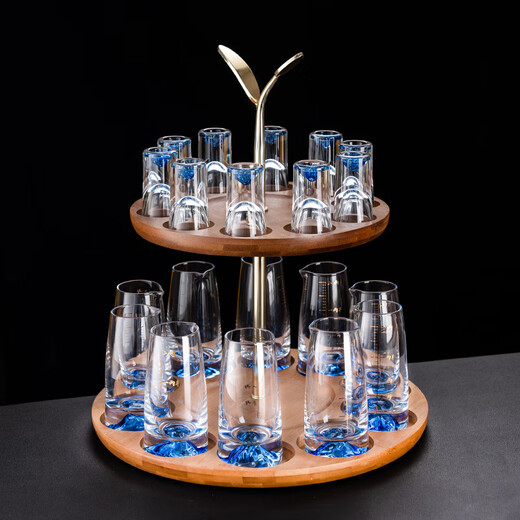 Lanyuan Crystal Glass Blue Mountain Wine Splitter White Wine Glass Household Wine Set Light Luxury Chinese One-cup Small Wine Cup Spirits Single-Layer Rack 6 Pots and 6 Cups Blue Mountain Wine Set