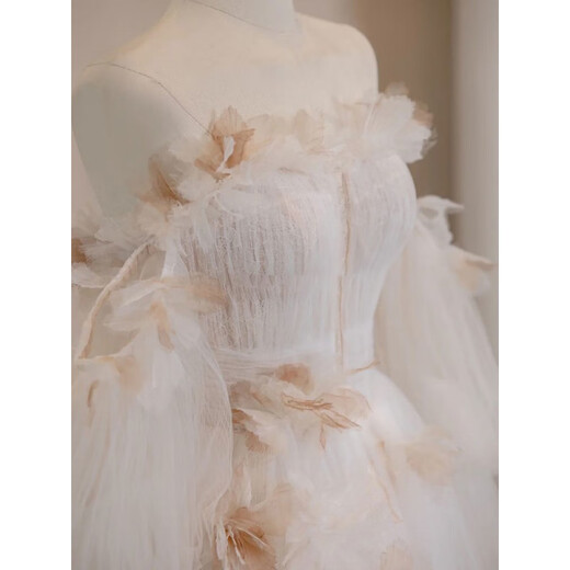 Lingka Qi one-shoulder French light wedding dress 2024 new forest style little man going out main yarn fugitive princess feeling main picture style 2XL