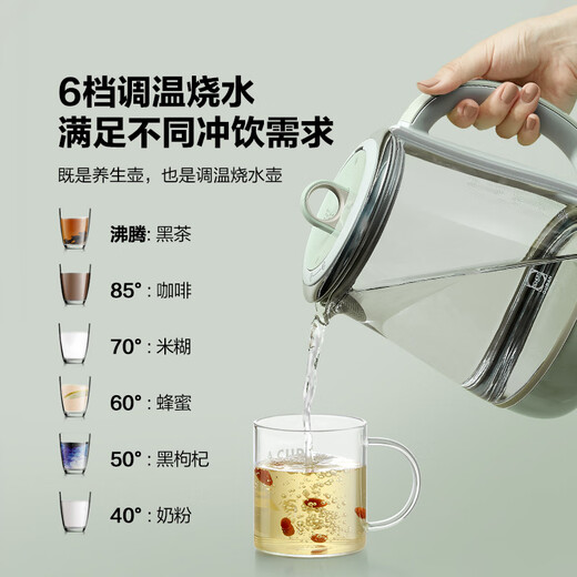 Buydeem health pot for home use can be reserved. Fully automatic bird's nest stewing pot. All-round steaming and stewing. Multi-function tea maker. Insulated all-glass constant-temperature boiling flower teapot. Holiday gift. Light fir green - single pot. K165 standard (including stew pot) 1.5L.