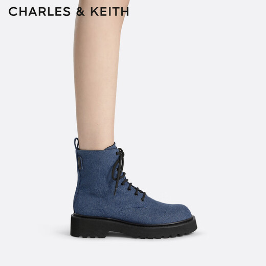 CHARLES/KEITH side zipper lace-up Martin boots for women CK1-90380151 Blue 36