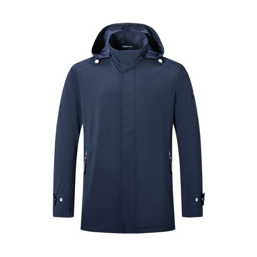 Septwolves windbreaker with removable hood and recyclable fabric mid-length windbreaker, warm, comfortable and versatile for commuting, men's jacket 101 (Navy Blue) XL 175/92A
