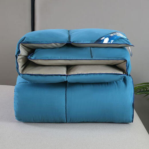 95白鹅绒被子春秋被冬被保暖双人鸭绒被芯羽绒被加厚 8*8蓝+灰已通过质检 180x220cm10斤加厚冬被