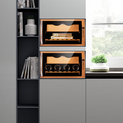 CIGARLOONG 25C cigar cabinet temperature controlled and moisturizing Spanish cedar wood naked small mini humidifier cabinet household energy-saving silent electronic cabinet dual-core dual-core refrigeration constant temperature red wine cabinet golden cigar style 25L cigar cabinet
