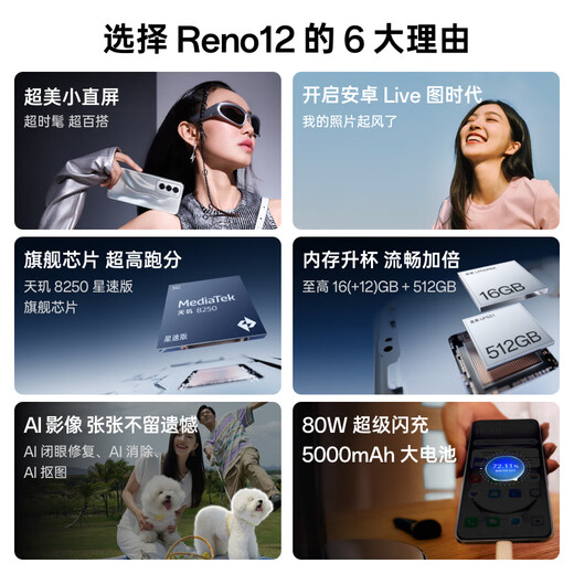 Oppo Reno12 12 GB+256 GB Morgen Mist Blau Super Schöne kleine Kleine Bildschirm Android Live -Bildspiel Smart Ai Image Student 5G Foto Telefon Nationales Subvention
