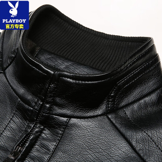 Playboy (PLAYBOY) leather jacket for men middle-aged dad autumn and winter leather jacket for men plus velvet thickened warm jacket for middle-aged and elderly soft leather top 29300 black thin XL suitable for 115 Jin [Jin equals 0.5 kg] to 130 Jin [Jin equals 0.5 kg]
