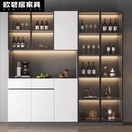 语森忆2024新款酒柜北欧实木餐边柜一体靠墙茶水柜家用客厅高柜储物酒柜 白色 款14280*40*220实木