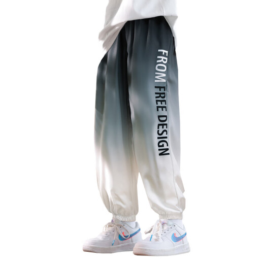 MCTICCO Jungen Ice Seide Schnelltrocknende Hosen für Sommer Kinder 2025 Neue Sommermückenhose große Kindersporthosen Sommer Thin 9767 Schwarz + 5725 Gradient [Set] 150 cm