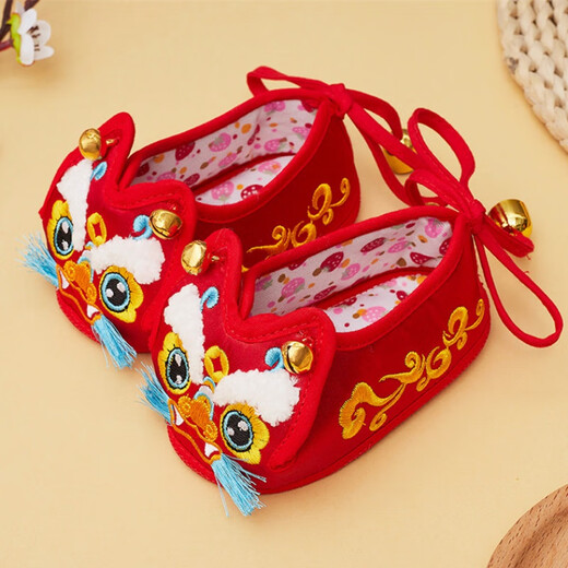 Midur national style baby toddler shoes tiger toe shoes baby soft sole shoes big red festive embroidery handmade soft sole lion tiger dragon no_National trend dragon tiger (dragon and tiger shoes) 12 inner length 12cmM (recommended from June to December)