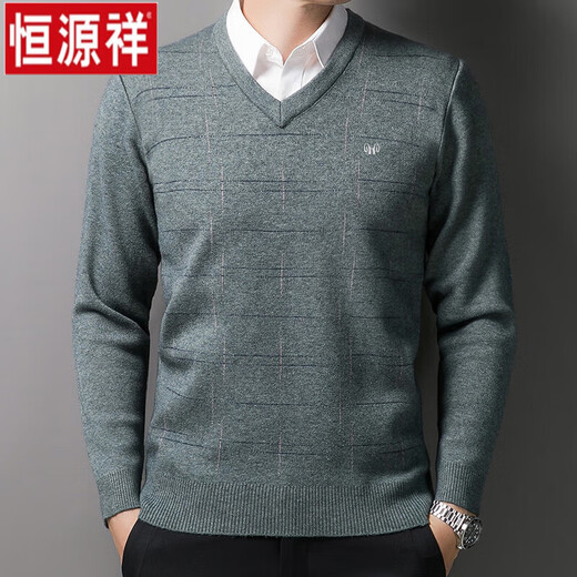 恒源祥男士领羊毛衫加厚抗起球鸡心领毛衣爸爸休闲保暖打底衫易打理 灰色 6626 175/88A 135-155斤