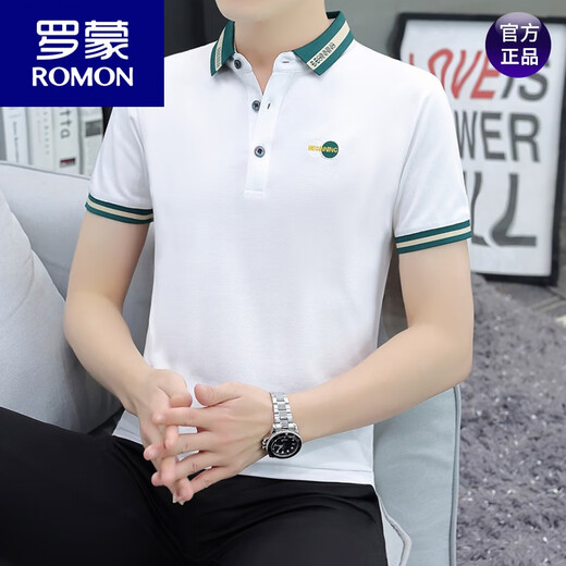 罗蒙（ROMON）夏季男士短袖t恤 翻领polo.衫潮流韩版冰丝半袖体恤潮牌男装上衣 679白色 M
