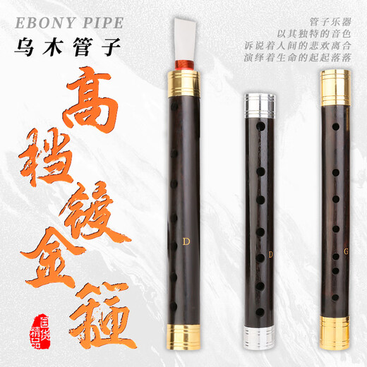 宏艺凤鸣（HongYiFengMing）乌木管子镀金箍乐器催泪管单管初学者演奏型圆孔 管子白箍D调+8