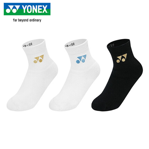 Yonex yonex badminton Socken schweißabsorbierende und atmungsaktive jugendliche professionelle Sportsocken 345024BCR Schwarzes Weißgold 3 Doppelpack