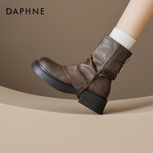 Daphne Short Boots Women's Spring and Autumn Martin Boots Women's 2024 New Maillard Boots Women's Thick Solemn Versatile Brown Pants Boots
