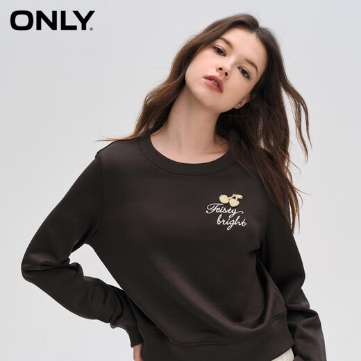 Nur modische vielseitige Buchstaben losen kurzer runder Hals Langarm Sweatshirt für Frauen 12349S033 E11 Dark Night Black After Dark S (160) 80A