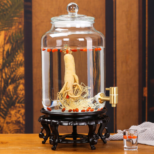 Shandetang sealed glass wine bottle with faucet wine container 10 Jin Jin equals 0.5 kg. Special bottle for brewing wine cans with red bayberry wine bottle 10 Jin Jin equals 0.5 kg. With gold stainless steel faucet + base