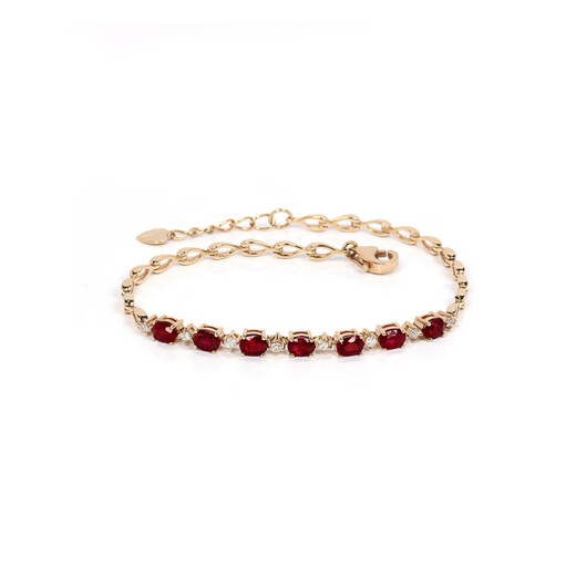 COASZE rose gold pigeon blood red gemstone bracelet for women, slim model, customized diamond-encrusted gold bracelet, 7 main stones totaling 1.45 carats (15+1.5 cm)