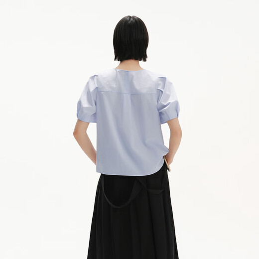 播俏皮减龄泡泡袖衬衫女25夏季新款圆领小A版宽松衬衣DDS2HD5012 B20碧落 M
