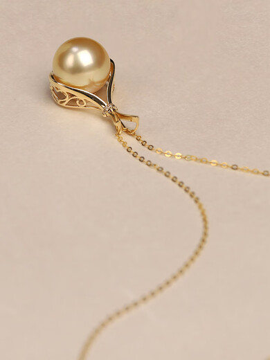 Jun Bu means natural color South Sea gold pearls, seawater pearls, 18k gold diamond lucky bag pendant necklace, 18k gold diamond/single pendant (excluding chain) 12-13mm