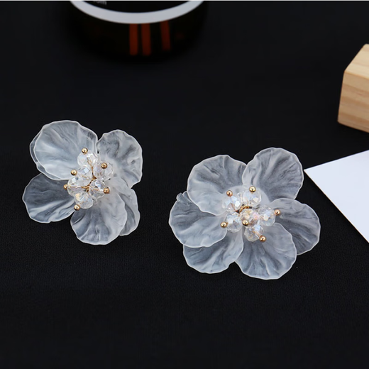 Tingbai Korean temperament, cold style flower earrings for women, women's forest petals, long tassel plated silver earrings earrings, ear clips, X844 petal crystal