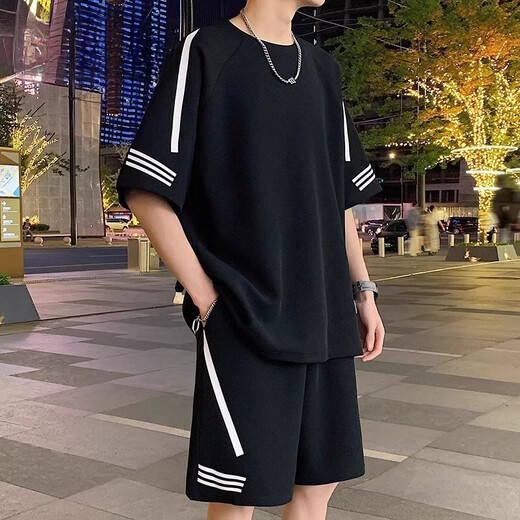 花花公子（PLAYBOY）2025新款运动套装男夏薄款宽松冰丝短袖t恤男短裤搭配两件套 FKS653白色套装 3XL 约170-190斤可穿