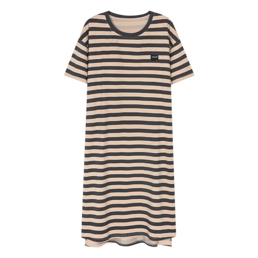 Camisón integrado de Kangduomi con almohadilla para el pecho para mujeres Summer algodón puro mangas delgadas de mangas cortas 2025 Nuevo rayas de algodón puro Estilo de longitud media 160/m Peso recomendado 80-100 Jin [Jin equivale a 0,5 kg] Almohadilla de un solo tamaño 14102