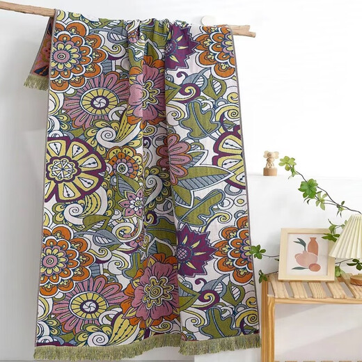 80*160 cm gauze bath towel, pure cotton, thickened and enlarged, beach sports wrap, travel nap blanket, colorful flowers 80*160
